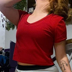 red ribbed crop top